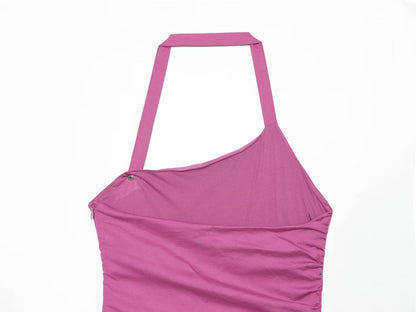Women's layered decorative hanging neck poplin dress
