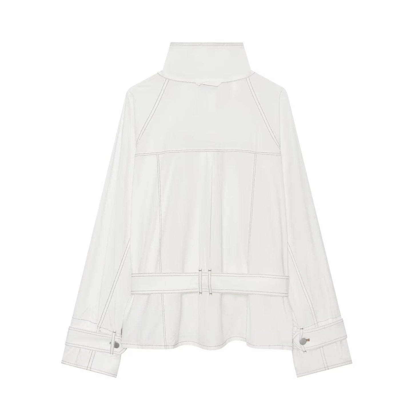 Women's contrasting bright line stand collar Coat