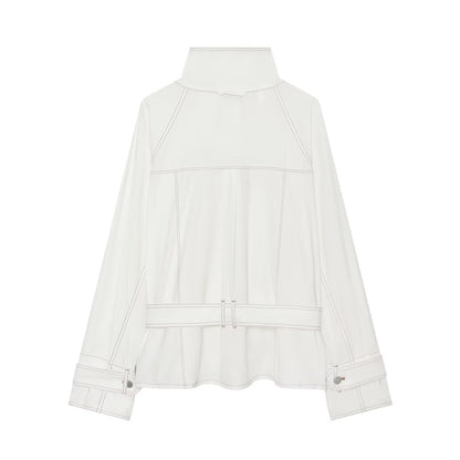 Women's contrasting bright line stand collar Coat