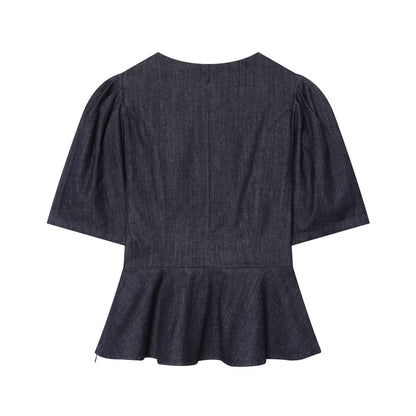 Women's short skirt style hem V-neck top