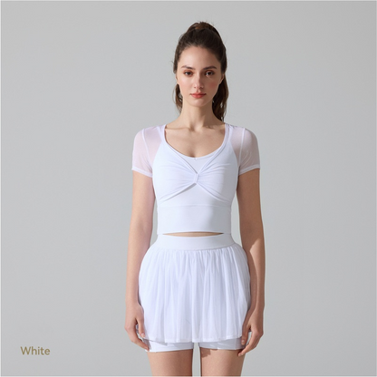 2026 women's new short-sleeved top mesh yoga suit