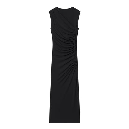 Women's pleated decorative elastic slim MIDI dress
