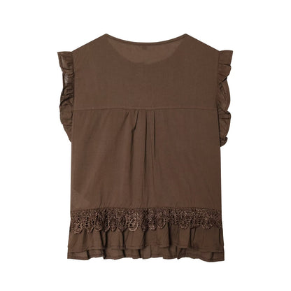 Women's vertical lace decoration sleeveless shirt