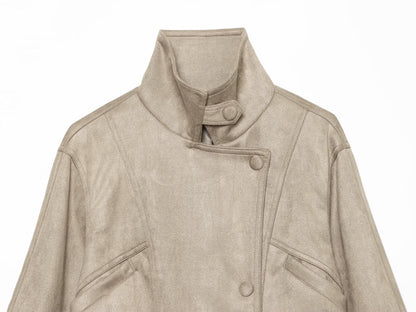 Women's with belt suede short slim jacket Coat