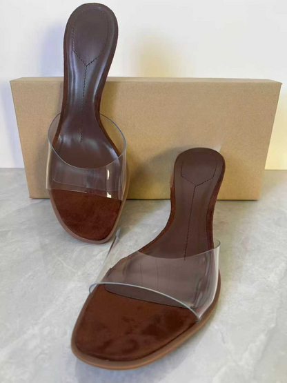 Women's 2026 New Transparent Plastic Stiletto Heel Square Toe Slimming Versatile High-Heeled Sandals
