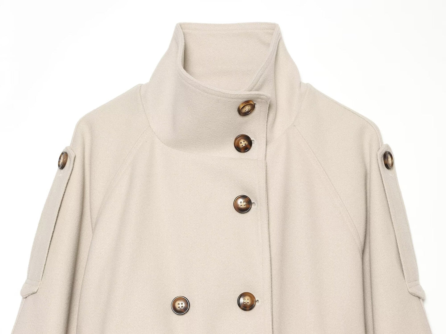 Women's with belt standing collar woolen coat