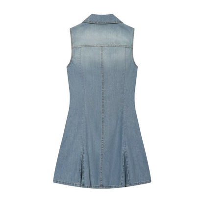 Women's sleeveless lapel denim dress