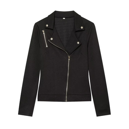 Women's diagonal zipper button decoration casual jacket