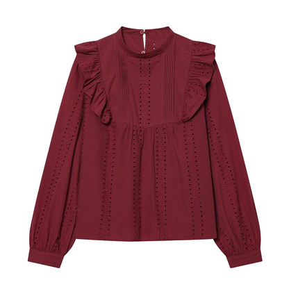 Women's casual hollowed out embroidered shirt