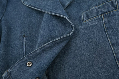 suit Women's 2 pieces short denim Blazer Coat +high waisted flared jeans