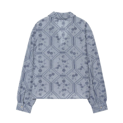 Women's hollowed out embroidered lapel shirt