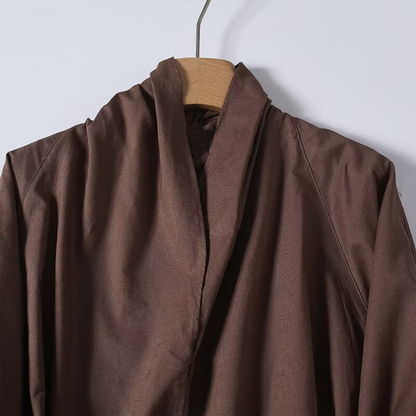 Women's long sleeved linen blended V-neck shirt