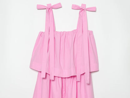 Women's bow decoration poplin MIDI dress