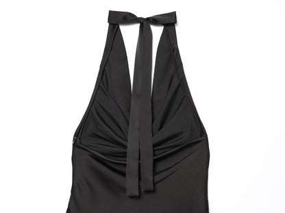 Women's satin textured halter neck dress