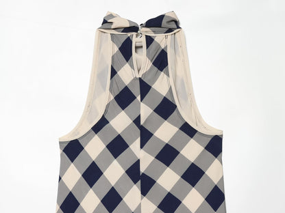 Women's plaid hanging collar MIDI dress