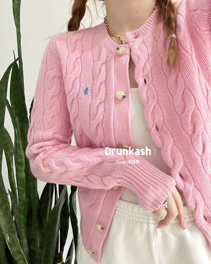 Women's new embroidered wool round neck knitted cardigan sweater