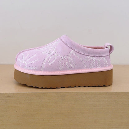 Women's new embroidered snow boots with shallow mouth and thick platform