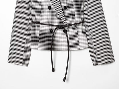 Women's With Belt casual plaid Blazer Coat