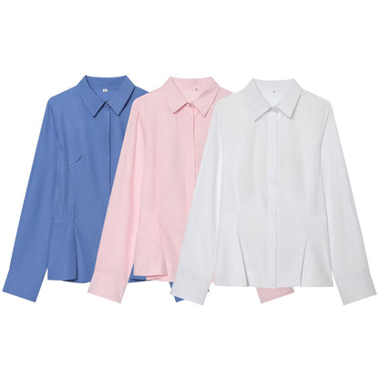 Women's short skirt style hemline poplin shirt