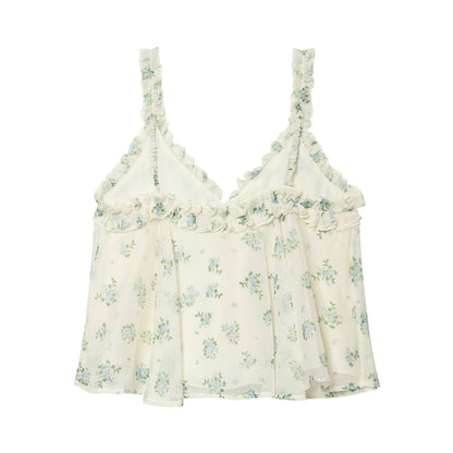 suit Women's 2 pieces chiffon floral A-line MIDI skirt+floral top