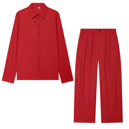 suit Women's 2 pieces casual linen blend shirt+Pants