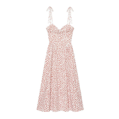 Women's printed poplin suspender dress