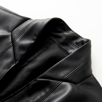 Women's slim double breasted faux leather Blazer Coat