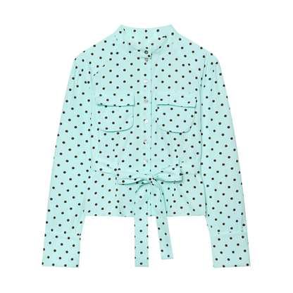 suit Women's 2 pieces polka dot pocket mini shorts+shirt style Coat