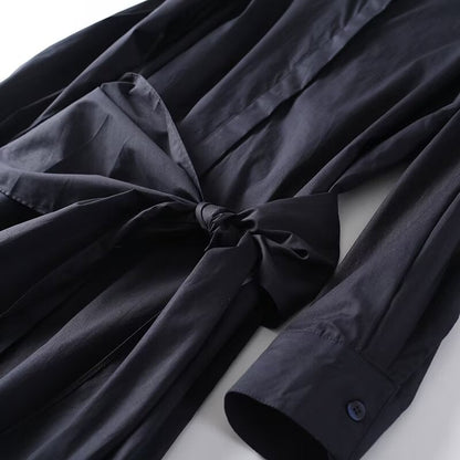 Women's waist-tied belted shirt-style midi dress
