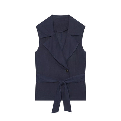 suit Women's 2 pieces with Belt linen blend vest+Long style casual shorts