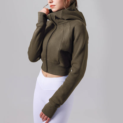 Women's new Joker hooded fitness jacket plus velvet warm loose coat