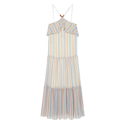 Women's Ruffle edge hanging collar MIDI dress