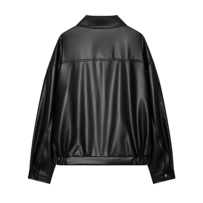 Women's casual lapel imitation leather jacket Coat
