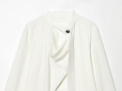 Women's lace up collar pleated shirt