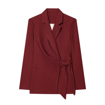 suit Women's 2 pieces casual linen blend lace up Blazer Coat +Pants