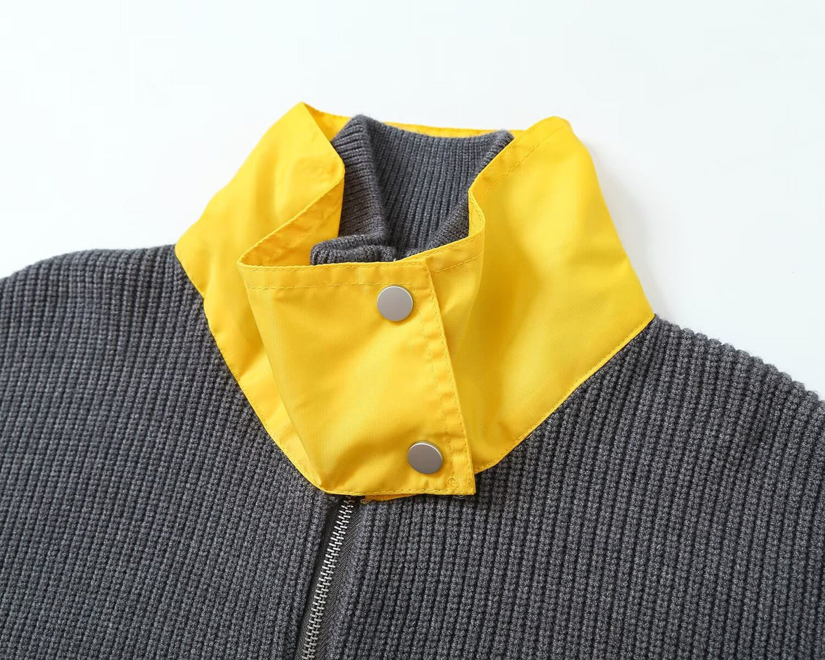Women's pocket decoration splicing knitted Coat