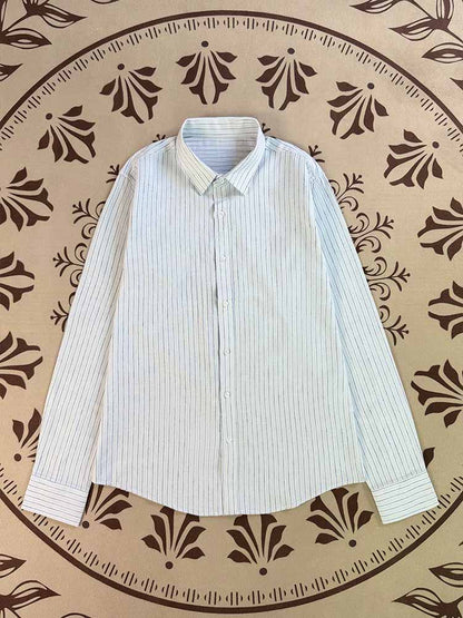 2026 women's new pinstriped linen embroidered long-sleeved shirt
