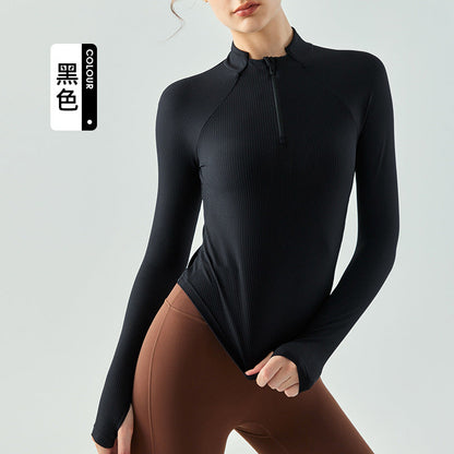 Women's new semi-zipper slim sports shirt T-shirt fitness clothes