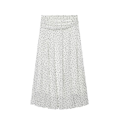 Women's pleated waist polka dot MIDI skirt