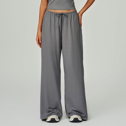 Women's new sanding drooping wide leg elastic drawstring trousers