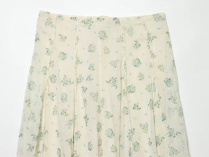 suit Women's 2 pieces chiffon floral A-line MIDI skirt+floral top