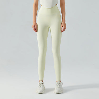 Women's New Fashion Joker Nude High Waist Belly Yoga Pants Double Sanding Peach Hip Running Tight Fitness Pants.