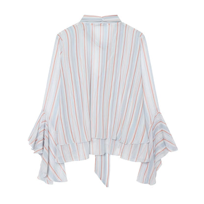 Women's striped ruffle edge ribbon top