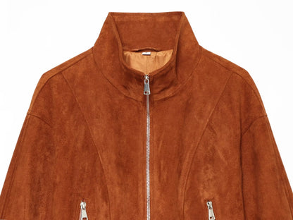 Women's faux leather stand collar jacket Coat