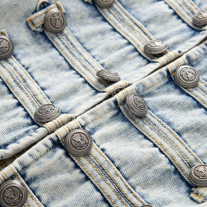 Women's buckle decoration retro denim Coat
