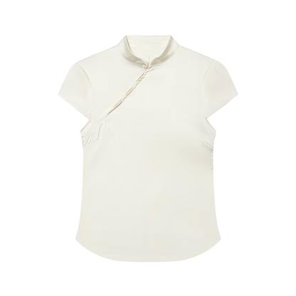Women's satin textured short button top