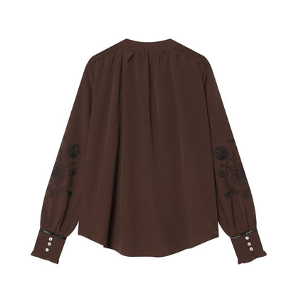 suit Women's 2 pieces lace up decorative embroidered shirt+pants
