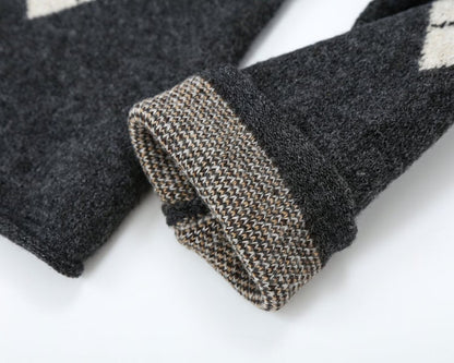 Women's O-Neck diamond patterned knitted Coat