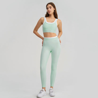Women's new contrast hip pants running sports bra yoga suit