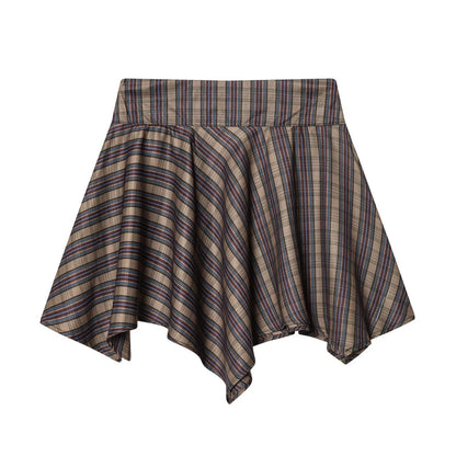 Women's straps decorative casual plaid mini skirt